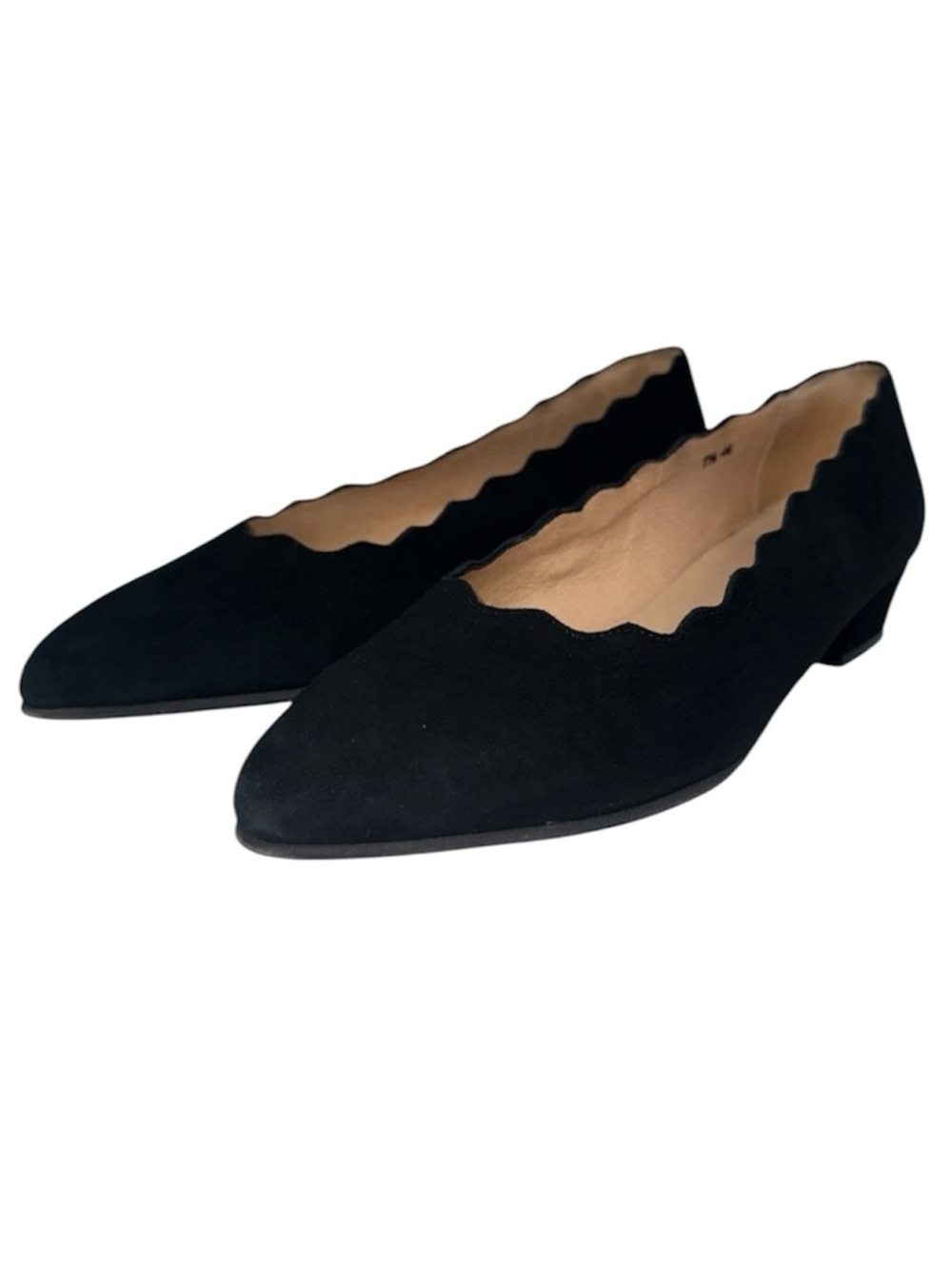 Sesto Meucci Allys Black Suede Scalloped Ballet Flat Made In Spain Size 7.5N